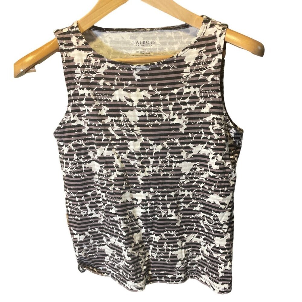 Talbots Black Brown Striped Design Sleeveless Tank Top Sz SP